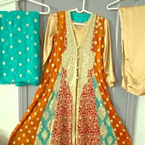 Turquoise and burnt orange 4 piece gown